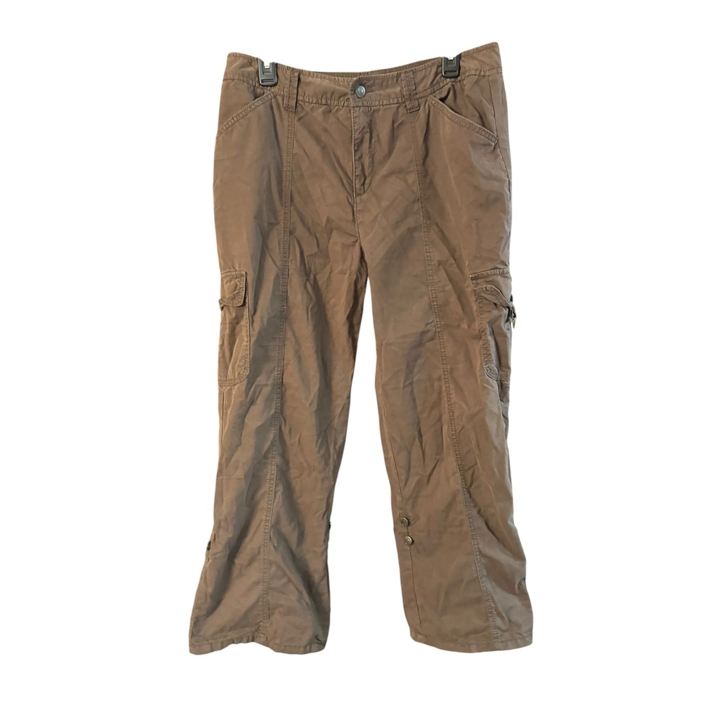 Caribbean Joe Brown Cargo Pants Womens 14 Straight Leg Outdoor Utility Trousers